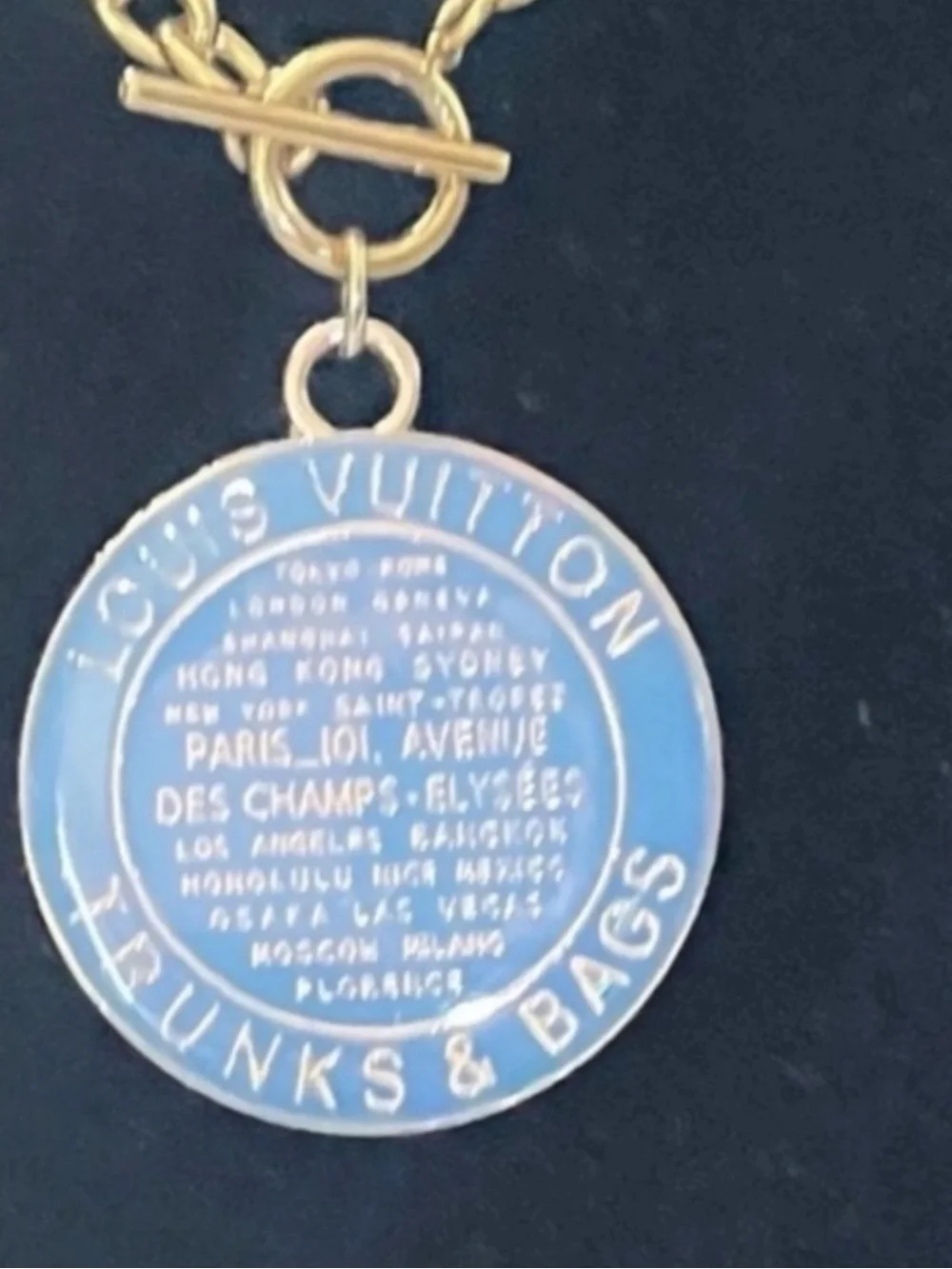Louis Vuitton Gold Chain Necklace with Blue Medallion